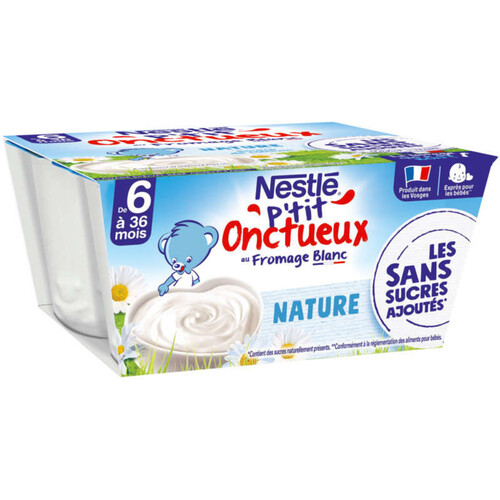 Nestlé P'tit onctueux Nature au fromage blanc dès 6 mois 4x90g