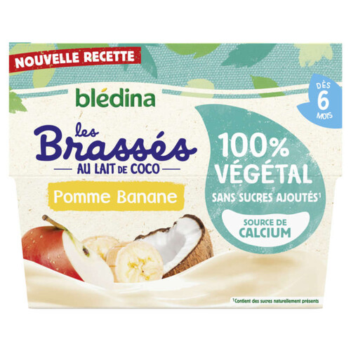 Blédina Les Brassés 100% Végétal au lait de Coco Banane dès 6 Mois 4x95g