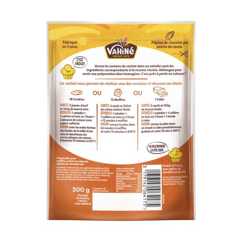 Vahiné 18 Cookies ou 12 Muffins ou 1 Cake Aux pépites de chocolat 300g