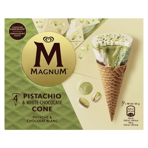 Magnum Glace Cône Pistache & Chocolat Blanc 4x90ml
