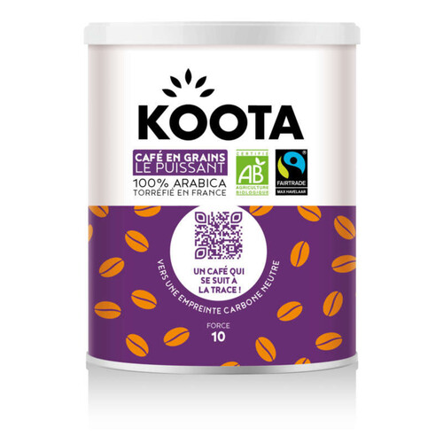 Koota café en grains le puissant bio 100% arabica 220g