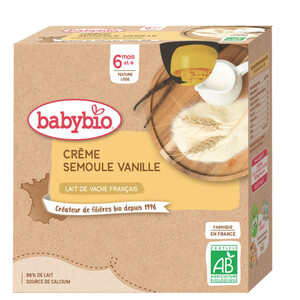 Babybio crème semoule vanille bio 6M le pack de 4x85g.