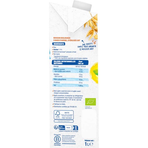 Bjorg Boisson Avoine Bio 1L