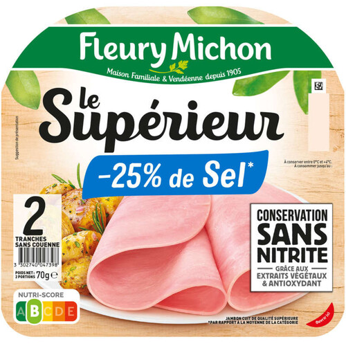Fleury Michon Le Supérieur Jambon -25% Sel Sans Nitrite x2