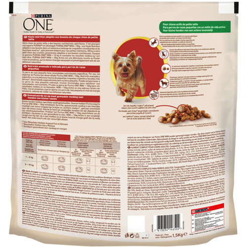 Purina One Croquettes pour Chien Mini -10kg Active au Poulet 1,5kg