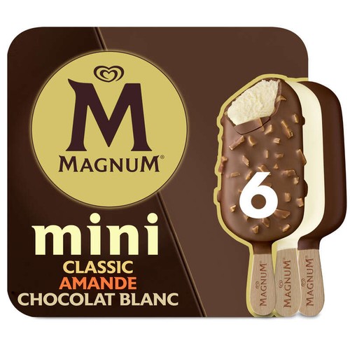 Magnum Glace Bâtonnet Mini Classic, Amande & Chocolat Blanc 6x55ml