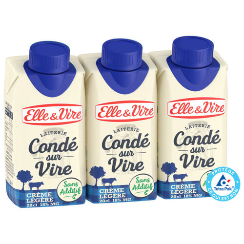 Elle & Vire Laiterie Condé Sur Vire Crème Légère Sans Addictif 3x20cl