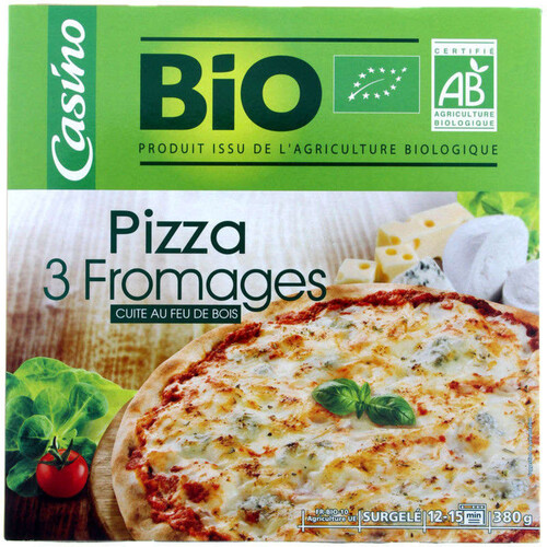 Casino Bio Pizza - 3 fromages - Cuite au feu de bois - Biologique - 380g