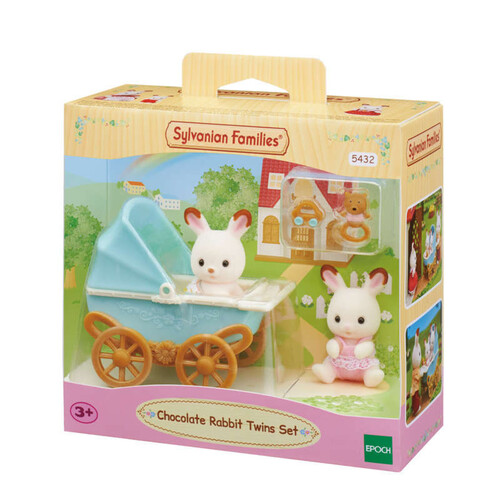 Sylvanians Family Les Jumeaux Lapins Chocolat Et La Poussette Double