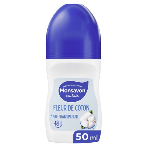 Monsavon Déodorant Anti-transpirant Femme Bille Fleur de Coton 50ml