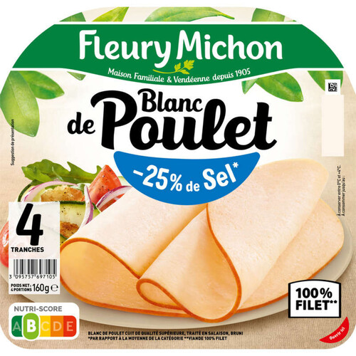 Fleury Michon Blanc De Poulet -25% De Sel X4