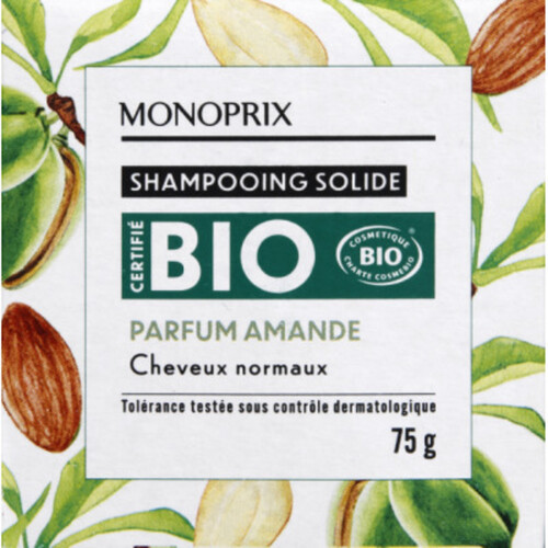 Monoprix shampoing solide parfum amande bio 75g