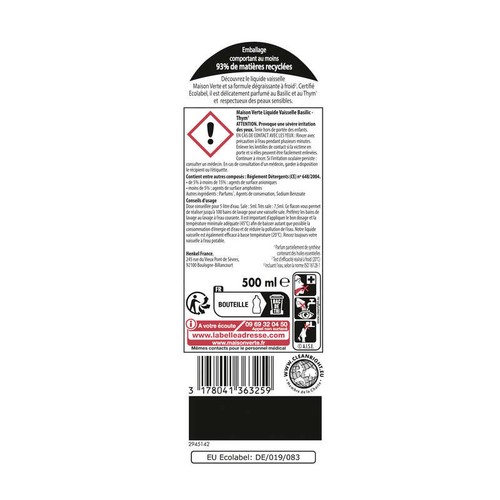 Maison Verte Liquide Vaisselle Thym & Basilic 500ml