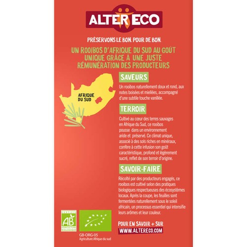 Alter Eco Rooibos Thé Rouge Sans Théine Bio & Equitable 20 Sachets 40g