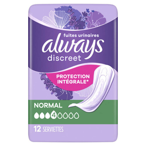 Always Discreet Serviettes Pour Fuites Urinaires normal x12