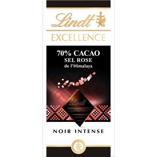 Lindt Excellence Tablette Chocolat Noir Intense 70% Sel Rose De L’Himalaya 100g