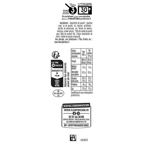 Fleury Michon Aiguillettes de poulet rôti tranchées 2x75g
