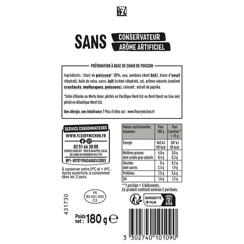 Fleury Michon 12 Bâtonnets Surmi Moelleux 180g