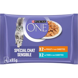 Purina One Effilés Chat sensible au thon et poulet 4x85g