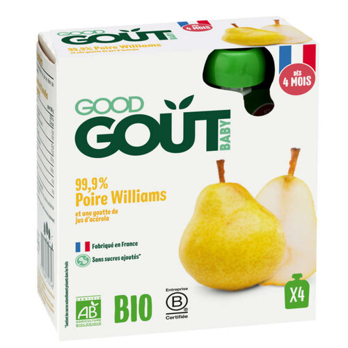 Good Goût Purée de Fruits Bio 99% Poire Williams Dès 4M 4x85g