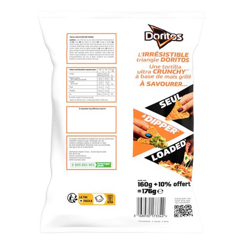 Doritos Chips Tortilla Goût Nacho Cheese 160g +10% Offert