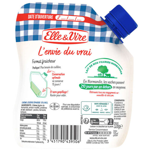 Elle&vire Crème De Normandie Épaisse Légère 12% M.G.. 33cl