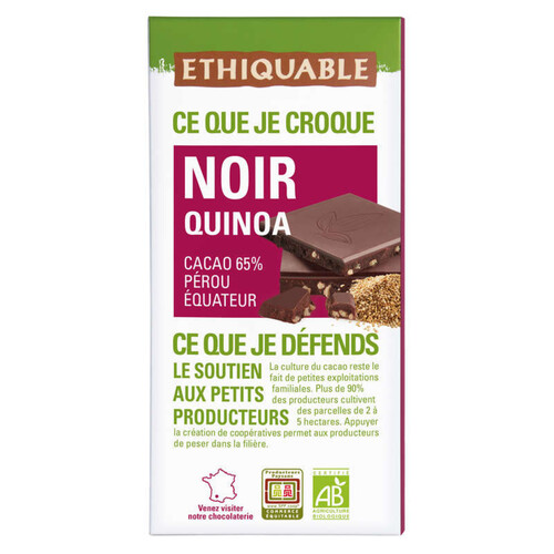 Ethiquable Chocolat Noir Quinoa Bio 100G