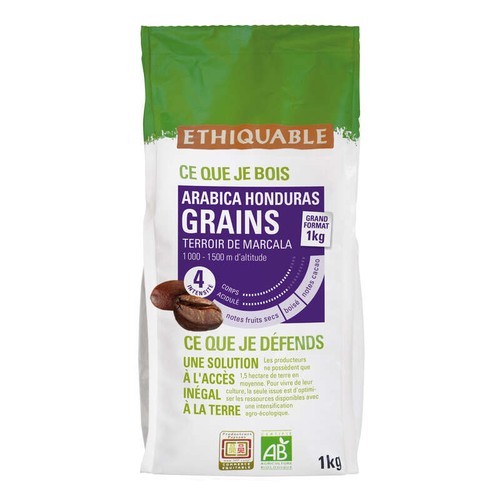 Ethiquable Café Grains Pure Origine Honduras Équitable Bio 1kg