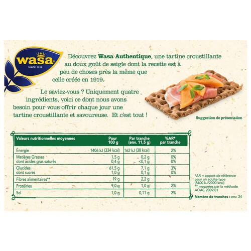 Wasa biscottes croustillantes authentique 275g