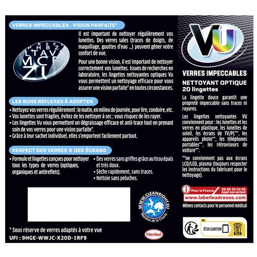 Vu Nettoyant Optique Multi-Usage Ultra Dégraissant Anti-Trace *20