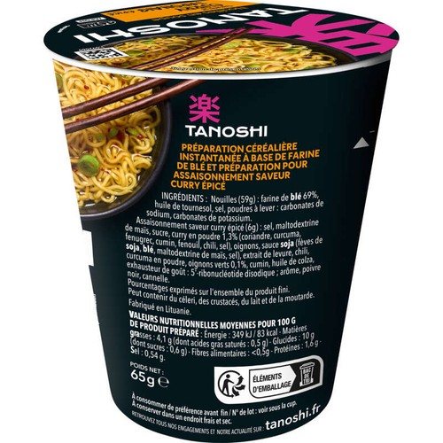 Tanoshi Japon Nouilles Japonaises Saveur Curry Japonais Epicé 65g