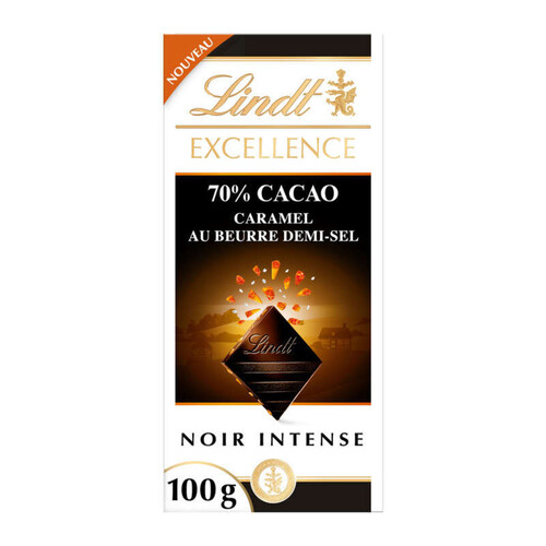 Lindt Excellence Chocolat Noir 70% Cacao Caramel au Beurre Demi-Sel 100g