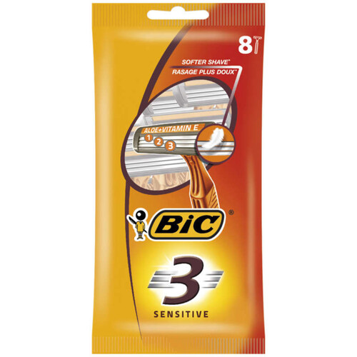 BIC 3 Sensitive Rasoirs Jetables pour Homme x8