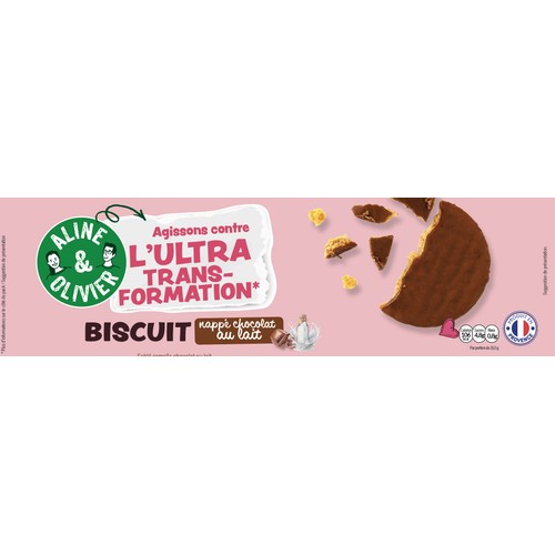 Aline & Olivier Biscuit nappé chocolat noir Zéro ingrédient ultratransformé 122g