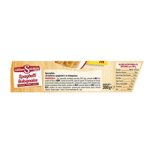 William Saurin Spaghetti Bolognaise bœuf tomate & basilic 300g