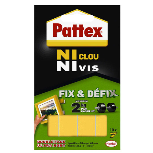 Pattex 10 Pastilles Double Face Fix&Defix, Ni Clou Ni Vis