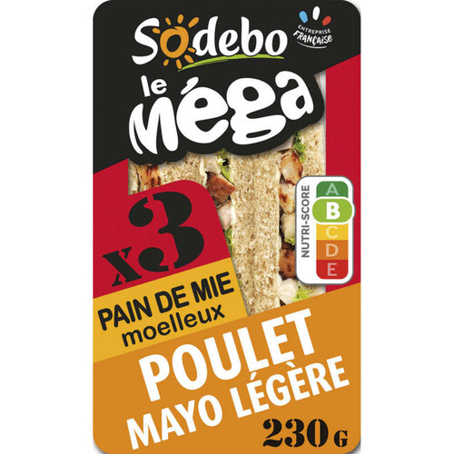 Sodebo Sandwich Méga club complet poulet rôti mayo légère 230g