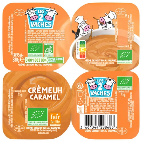 Les 2 Vaches Cremeuh dessert caramel Bio 4x95g