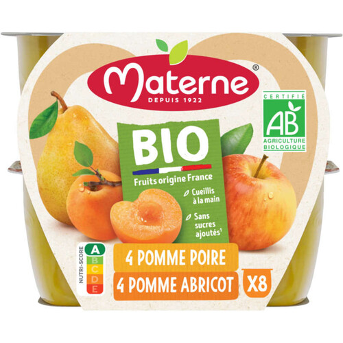 Materne Bio Compote Pomme/Poire & Pomme/Abricot 8X100G