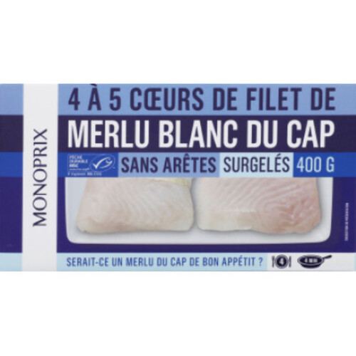 Monoprix Coeurs de Filet de Merlu Blanc Du Cap. Sans Arêtes. Surgelés. 400g