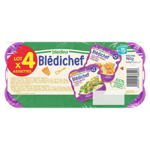 Blédina Blédichef Etuvée De Butternut, Carottes Et Boulghour / Polenta, Brocolis Et Carottes Dès 15 Mois