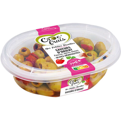 Croc'frais Olives vertes dénoyautées aux poivrons au cumin et au paprika 180g