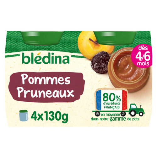 Blédina Pots fruits Pommes Pruneaux dès 4/6 mois 4x130g