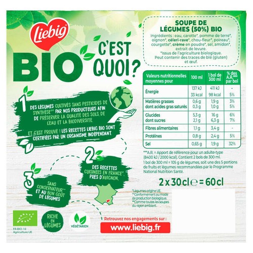 Liebig Mouliné de légumes Bio 2x30cl