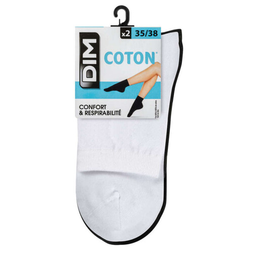 Dim Lot X2 Mini-Socquettes en Coton, Blanches/ Noires T35/38