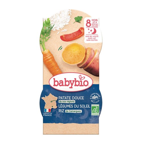 Babybio Patate douce Légumes du Soleil & Riz de Camargue 2x200g