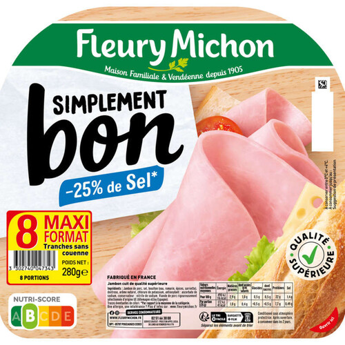 Fleury Michon Jambon Simplement Bon -25% Sel X8