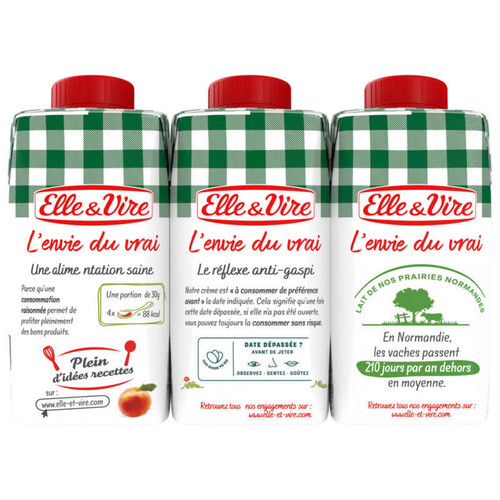 Elle & Vire Crème Entière Semi-Épaisse De Normandie 3x20 cl