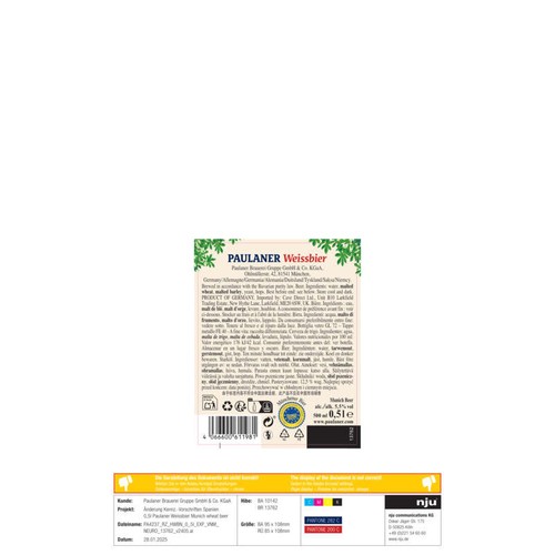 Paulaner Hefe-Weiss Bière Blonde Allemande 5.5% Bouteille 50cl