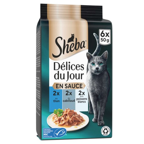 Sheba Sachets Délices du jour en sauce au poisson pour chat 6x50g